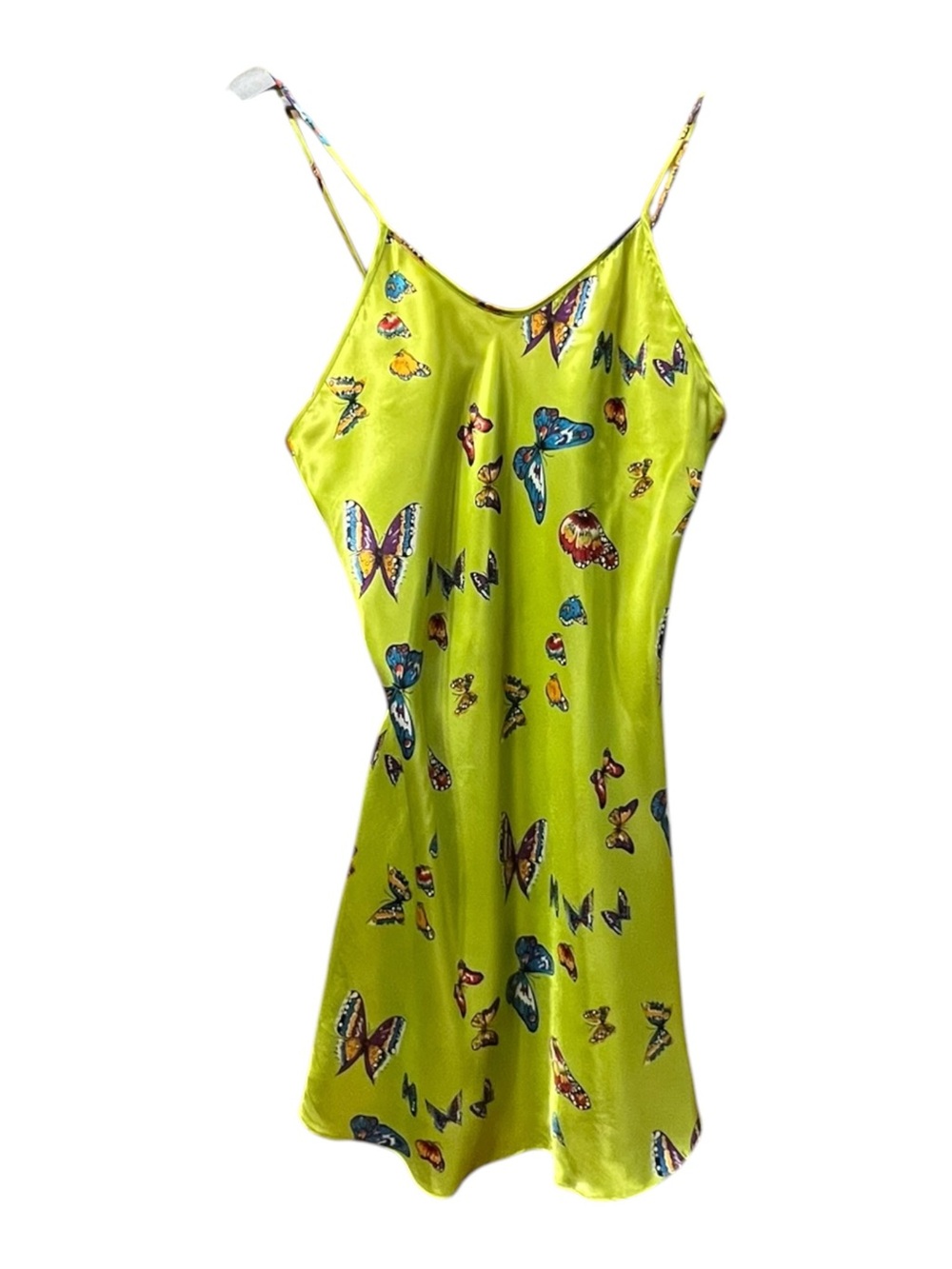 Opulence Butterfly Satin Slip Dress Lime Green Y2K Size M - Picture 3 of 6